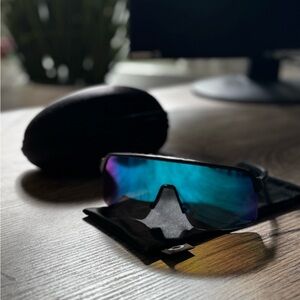 Oakley Shield Sunglasses with Prizm Saphire Mirrored Lens and Black Frame